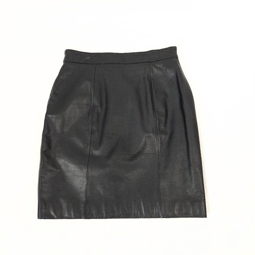 Byrnes & Baker Vintage Black Pencil Leather Skirt